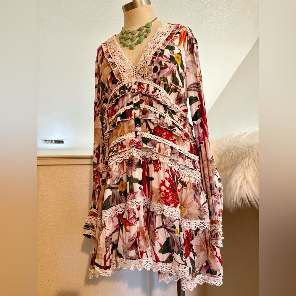 Like NEW!! 8 All Saints Cream Pink Long Sleeve Sundress - Picture 8 of 15